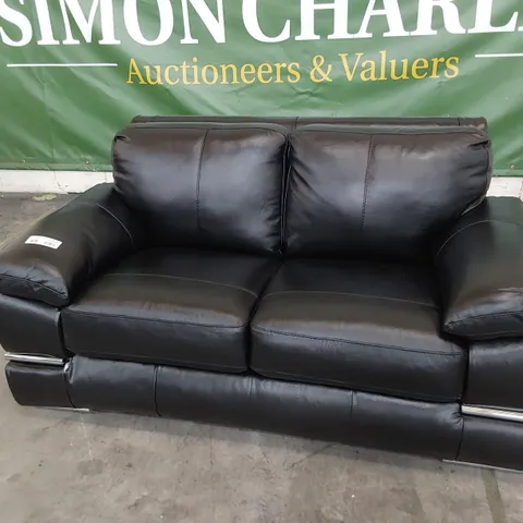 DESIGNER TWO SEATER SOFA HIGH GLOSS BLACK LEATHER WITH CHROME TRIM