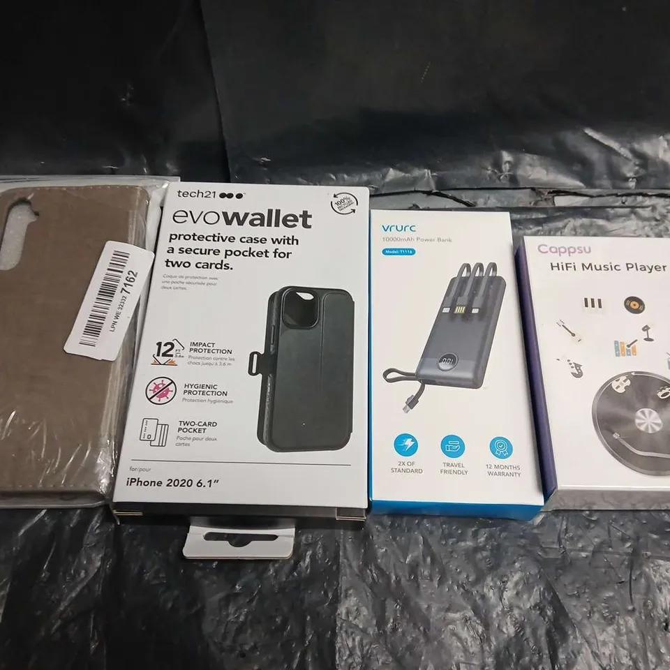 TOTE OF APPROX 10 ASSORTED ITEMS TO INCLUDE MUSIC PLAYER, PHONE CASE AND POWER BANKS