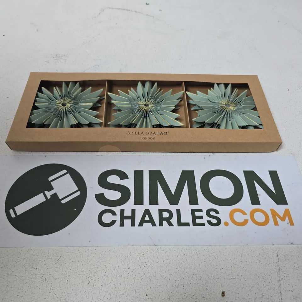 BOXED GISELA GRAHAM SAGE GREEN STARBURST SNOWFLAKE PAPER DECORATIONS - 6 PER BOX 