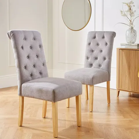 FABRIC SCROLL BACK DINING CHAIR BACKS ONLY  - GREY/OAK EFFECT [COLLECTION ONLY]