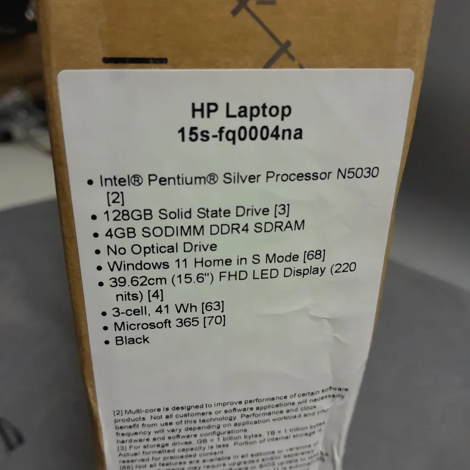 BOXED HP 15S-FQ0004NA INTEL PENTIUM SILVER N5030 LAPTOP WITH 128GB SSD & 4GB DDR4 RAM - BLACK