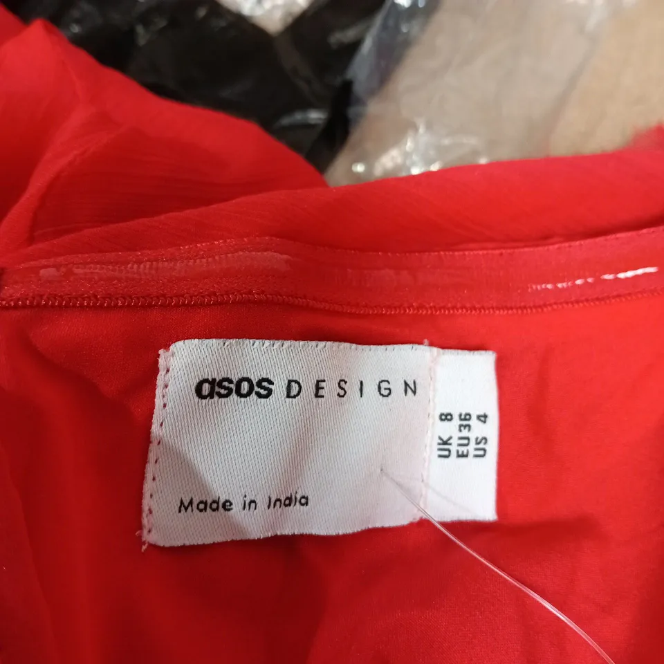 ASOS DESIGN BANDEAU MAXI DRESS WITH GODET HEM – RED, UK 8
