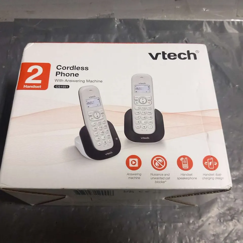 BOXED VTECH CORDLESS PHONE WITH ANSWERING MACHINE CS1551 2 HANDSET