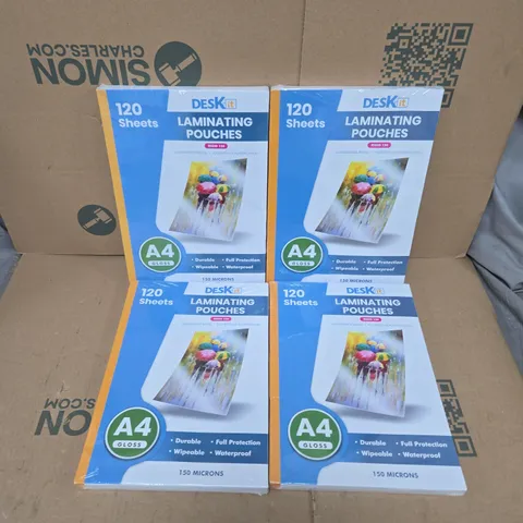 4 SETS OF 120 DESK IT LAMINATING POUCHES A4 GLOSS