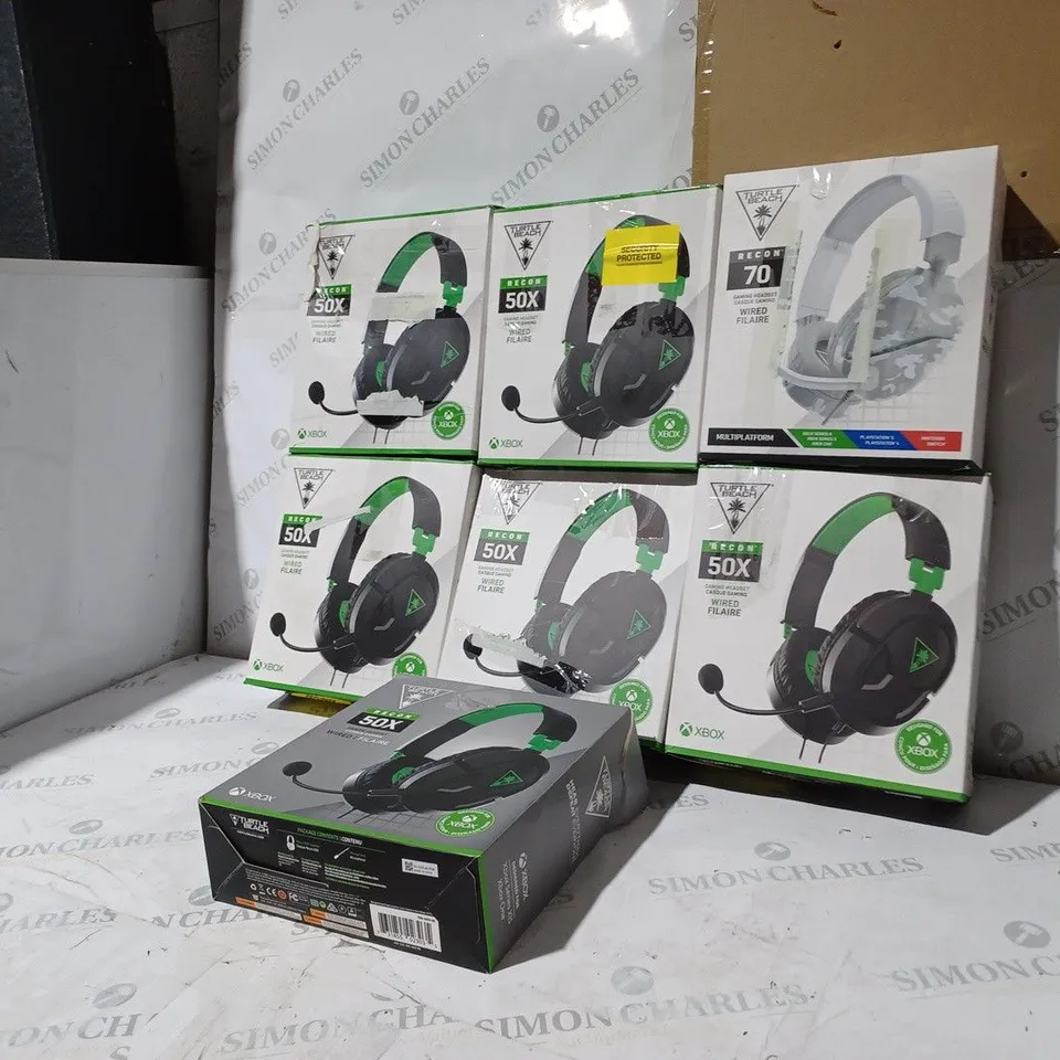 BOX OF 7 ASSORTED BOXED TURTLE BEACH WIRED GAMING HEADSETS IN VARIOUS COLOURS