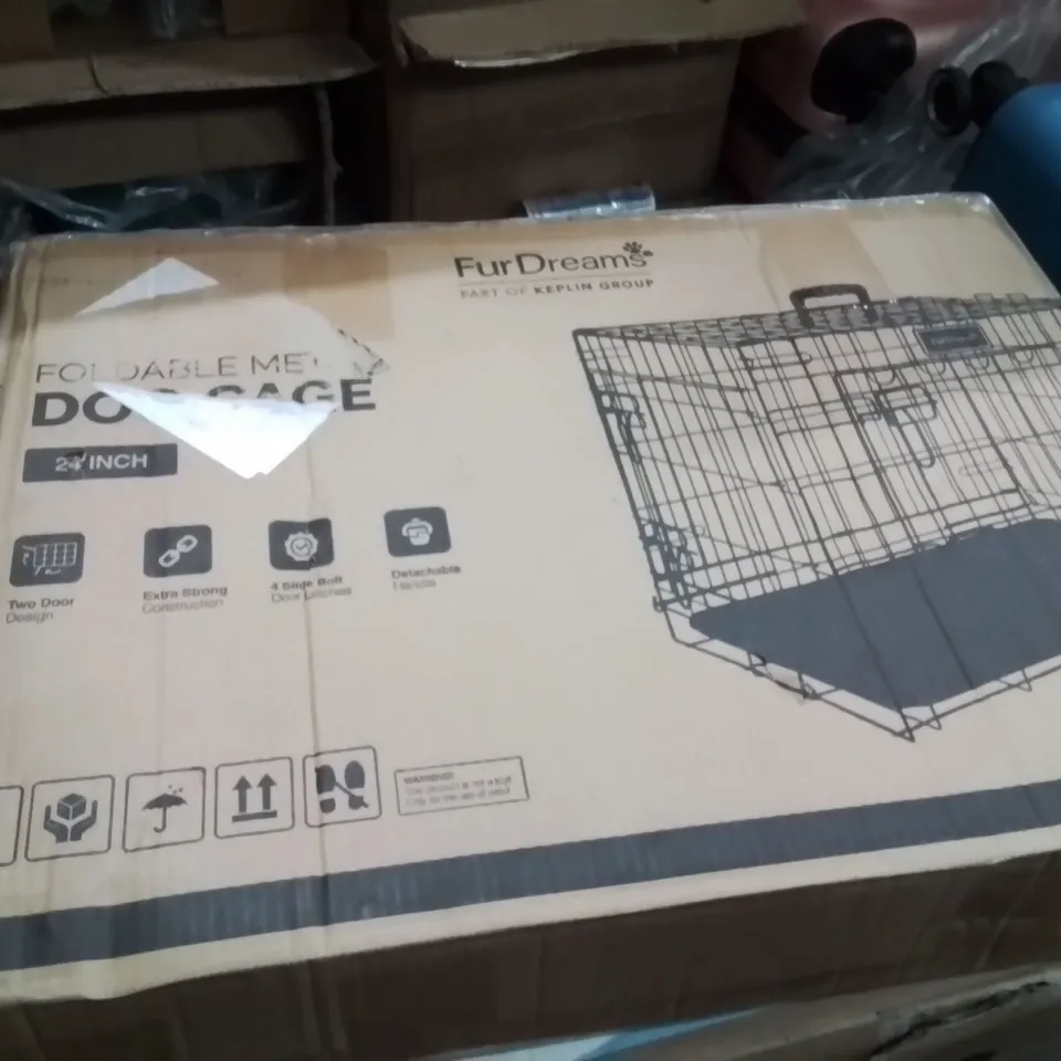 BOXED FURDREAMS FOLDABLE METAL DOG CAGE 24 INCH