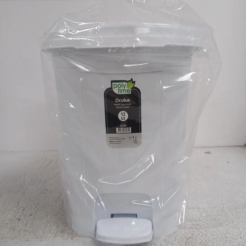 POLY TIME OCULUS 12LT WHITE PEDDLE BIN UNBOXED