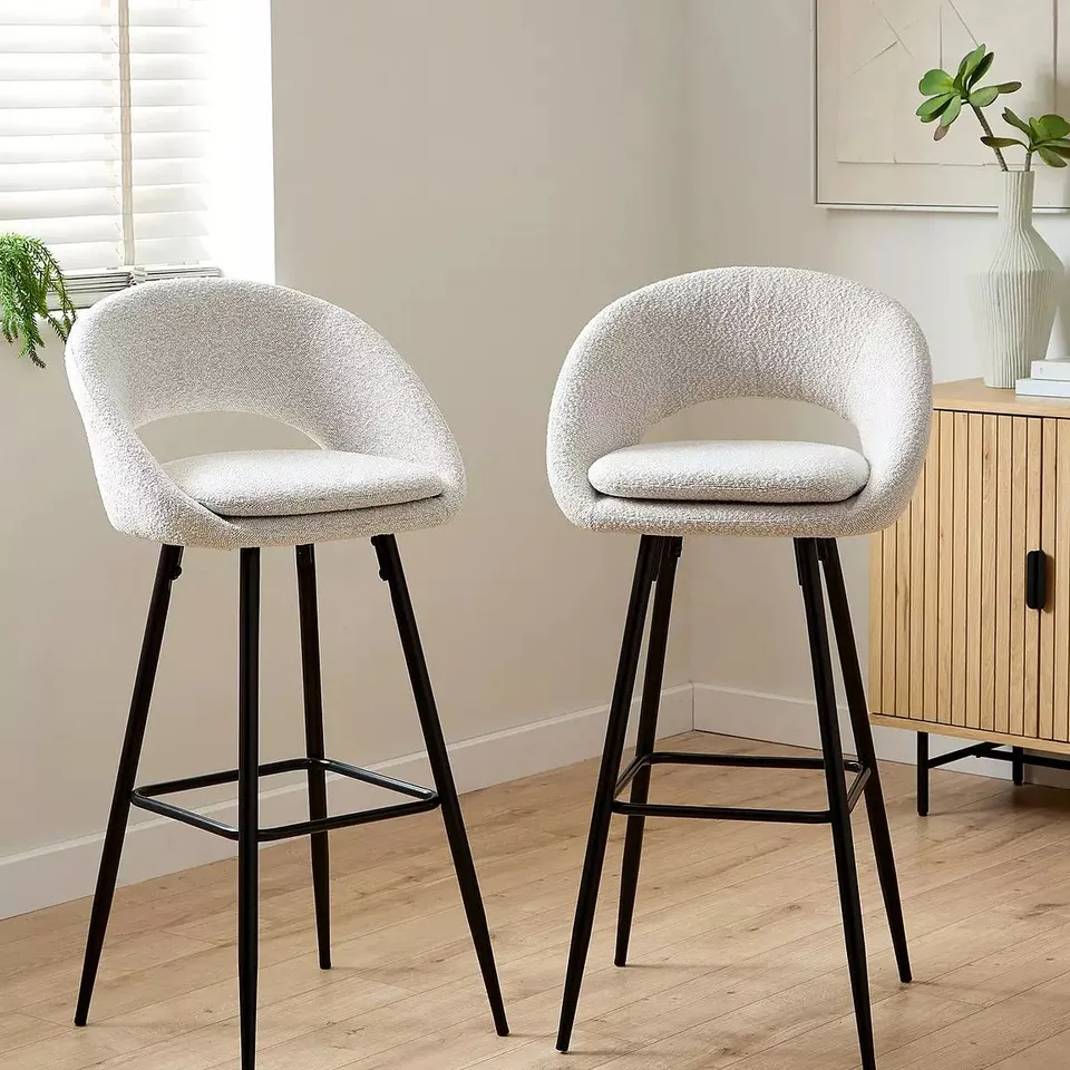 BOXED AURELIA BOUCLE PAIR OF BAR STOOLS WITH BLACK LEGS (1 BOX) RRP £199