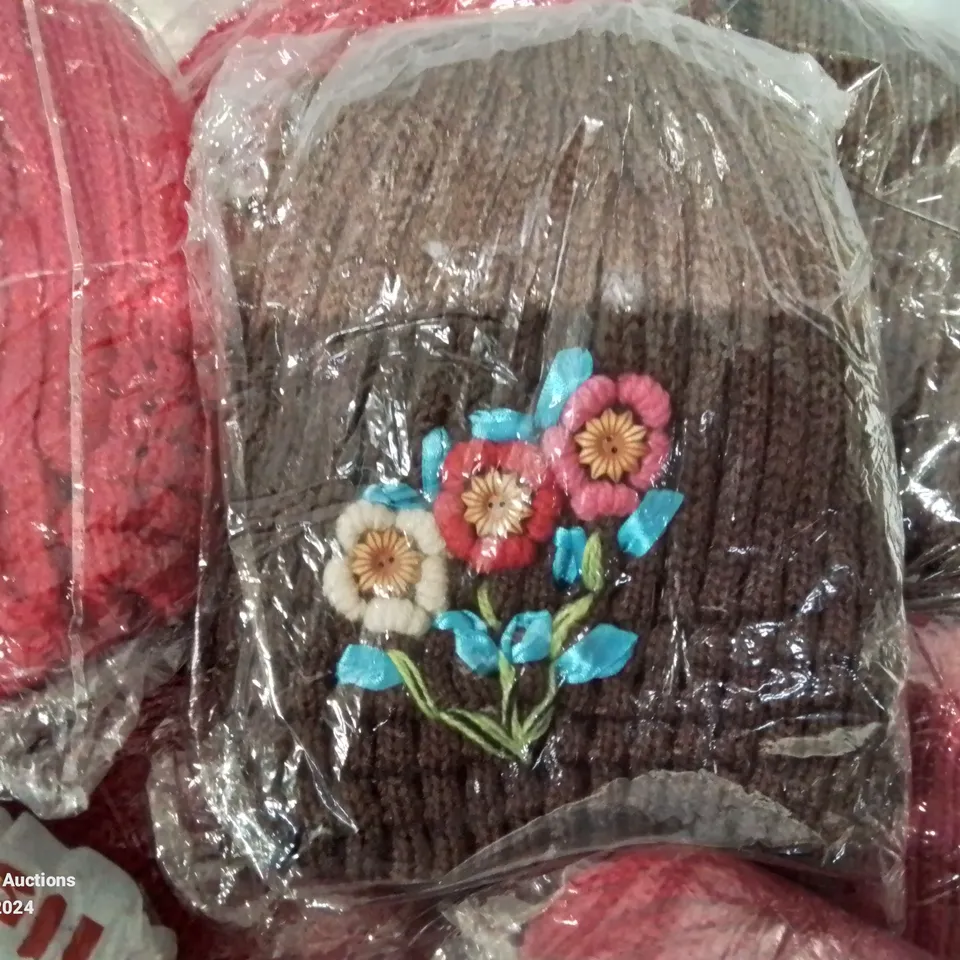 LOT CONTAINING LARGE AMOUNT OF BAGGED WOOLEN HATS IN VARIOUS COLOURS AND DESIGNS 