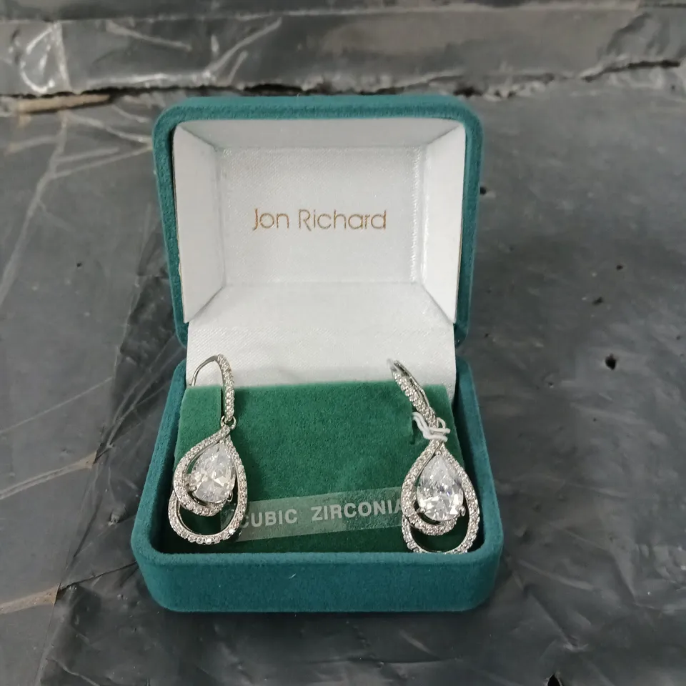 JON RICHARDS CUBIC ZIRCONIA PEAR DROP EARRINGS 