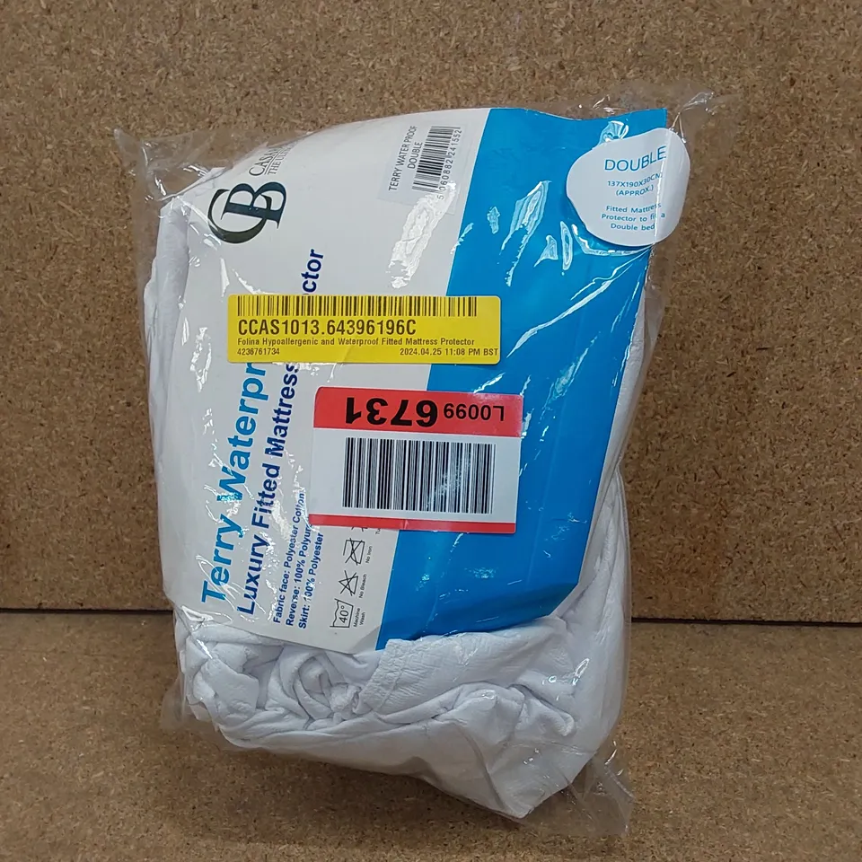 BAGGED FOLINA HYPOALLERGENIC AND WATERPROOF FITTED MATTRESS PROTECTOR // SIZE: DOUBLE 