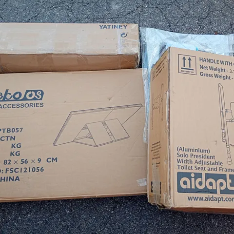 PALLET OF ASSORTED HOUSEHOLD ITEMS TO INCLUDE PUZZLE ACCESSORIES, SOLO COMMODE AND IRONING COVER