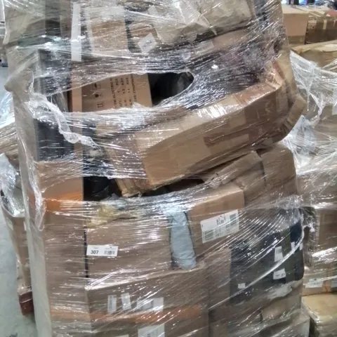PALLET CONTAINING VARIOUS ASSORTED ITEMS TO INCLUDE, HIGH HEEL SHOES, MICROPHONE STAND, GARDEN UMBRELLA/CANOPY AND LOTS MORE UNMARKED BOXED ITEMS
