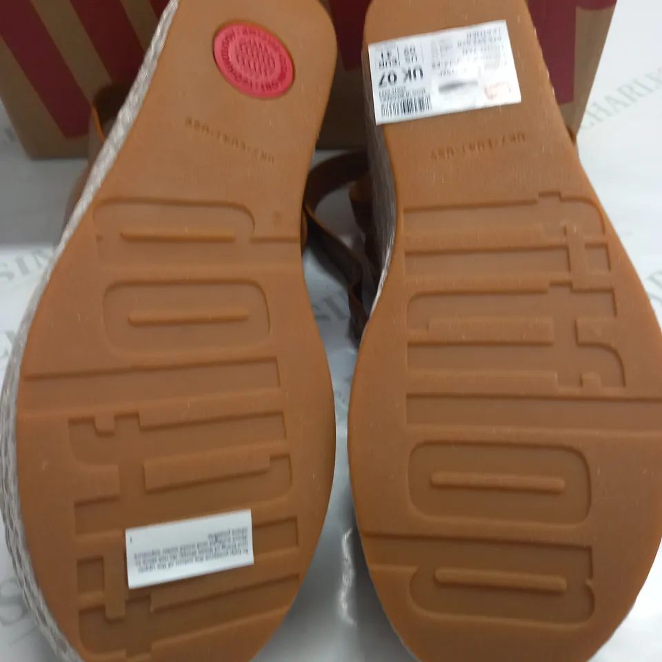 BOXED PAIR OF FITFLOP ELOISE BACK STRAP WEDGES IN LIGHT TAN - UK 7