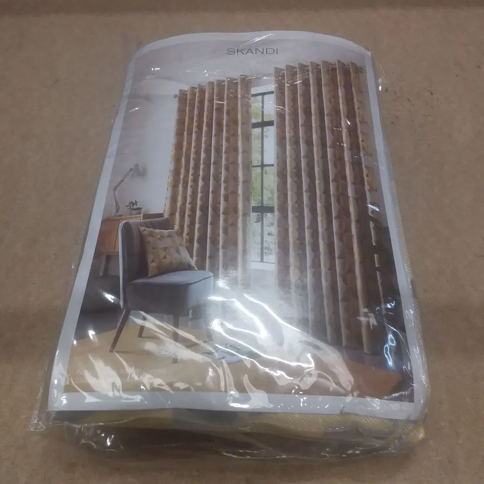 BAGGED STAMPER POLYESTER STANDARD EYELET CURTAIN PAIR - OCHRE // SIZE: 168 X 137cm