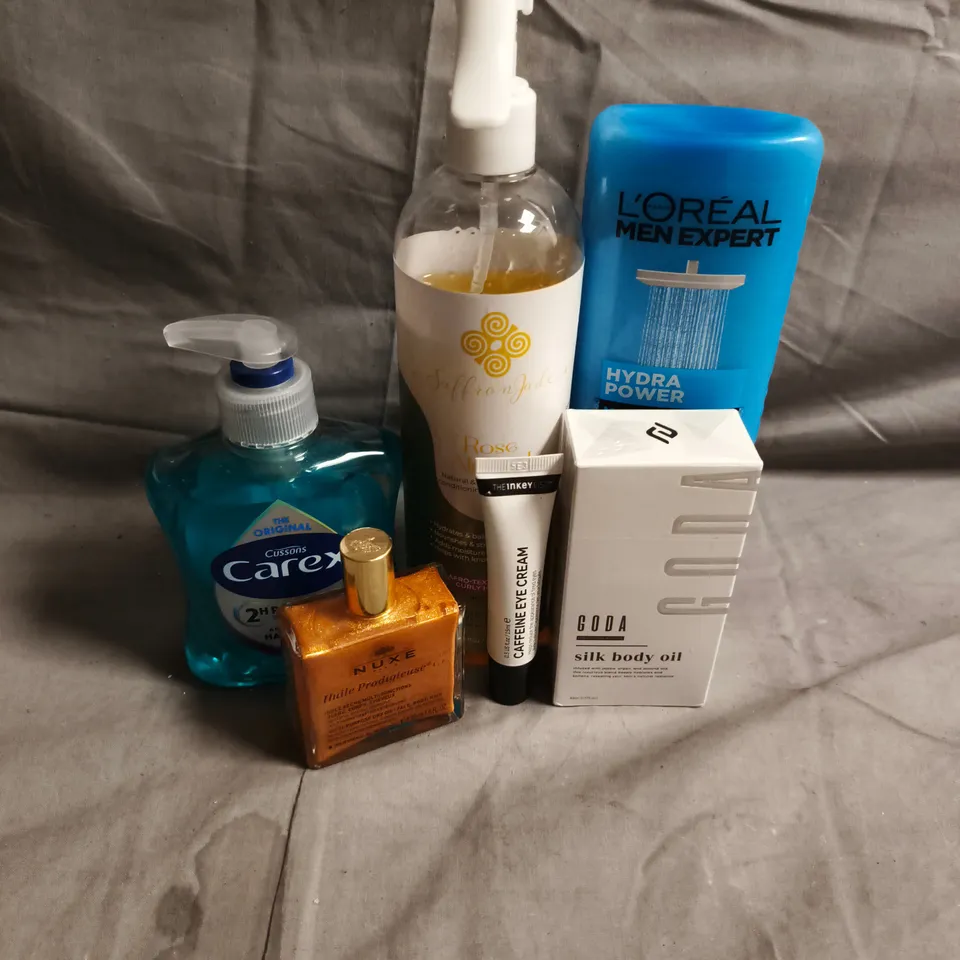 APPROXIMATEY 20 ASSORTED HEALTH AND BEAUTY PRODUCTS TO INCLUDE - CAREX HAND WASH - GODA SILK BODY OIL - THE INKEY LIST CAFFEINE EYE CREAM - ETC