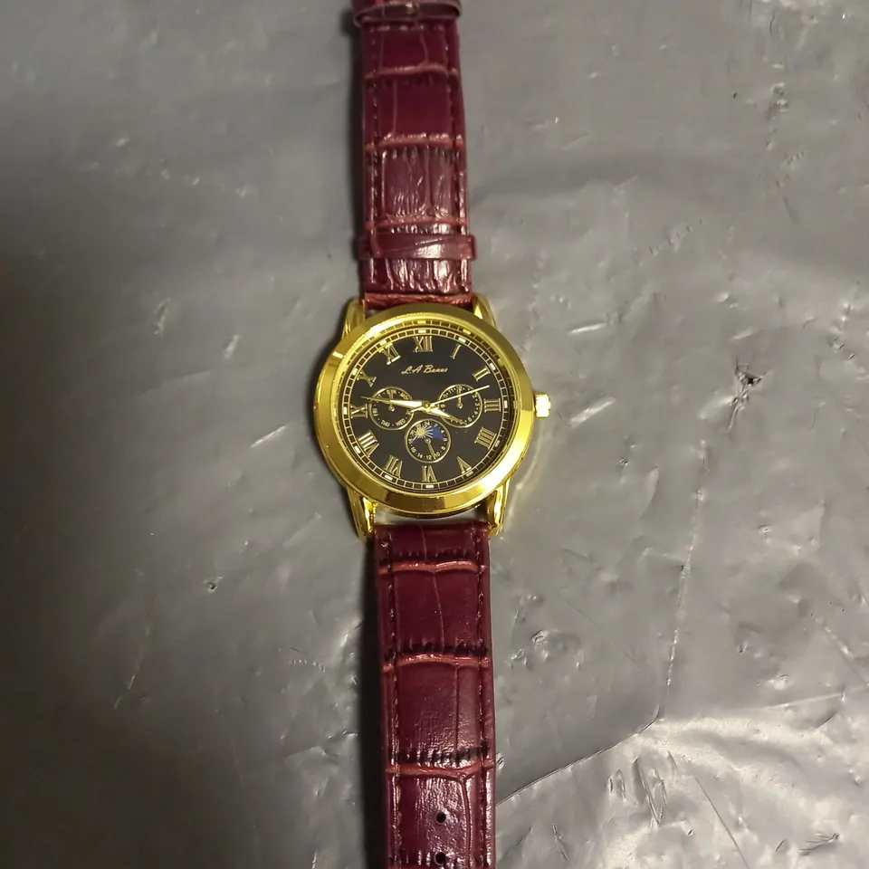 MENS LA BANUS GOLD WATCH - RED LEATHER STRAP