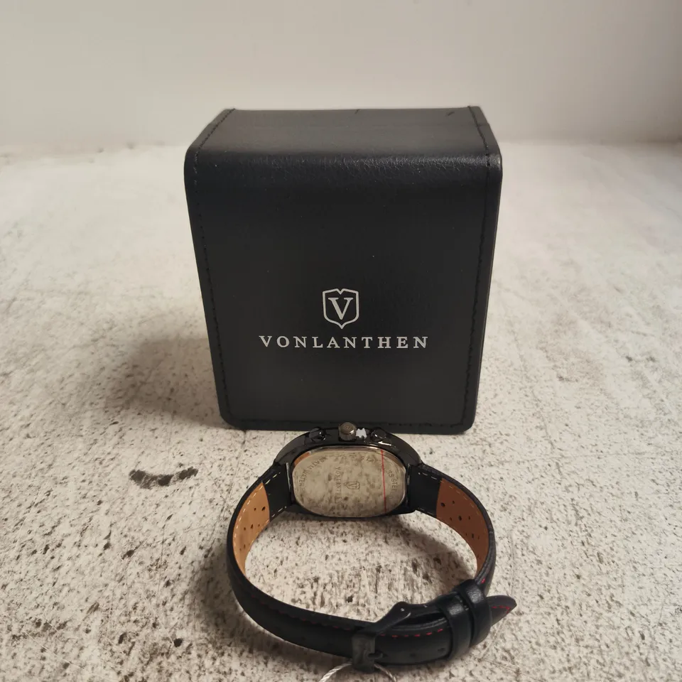 VONLANTHEN WRISTWATCH – BLACK DIAL, PERFORATED LEATHER STRAP