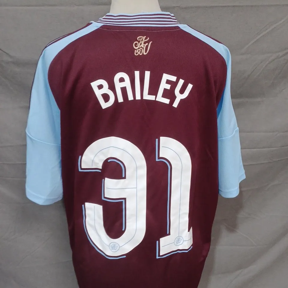 ASTON VILLA FC HOME SHIRT WITH BAILEY 31 ON THE BACK SIZE XL