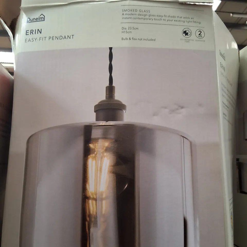 BOXED DUNELM ERIN EASY-FIT PENDANT – SMOKED GLASS SHADE