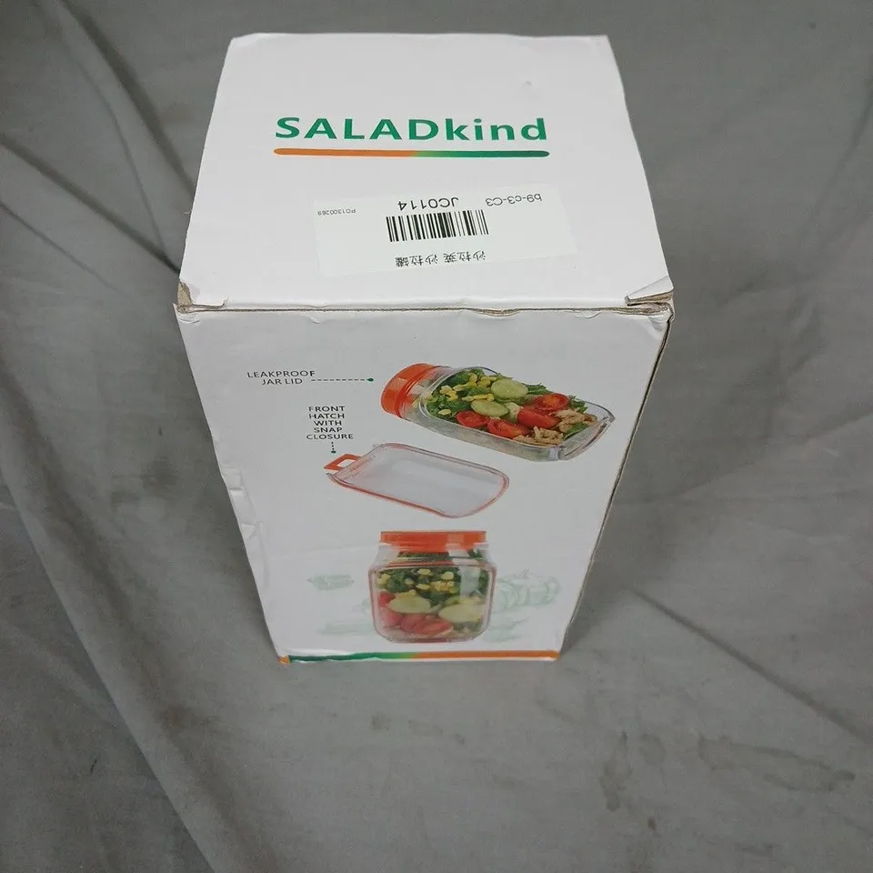 SALADKIND GLASS SALAD JAR WITH LEAKPROOF JAR LID – BOXED