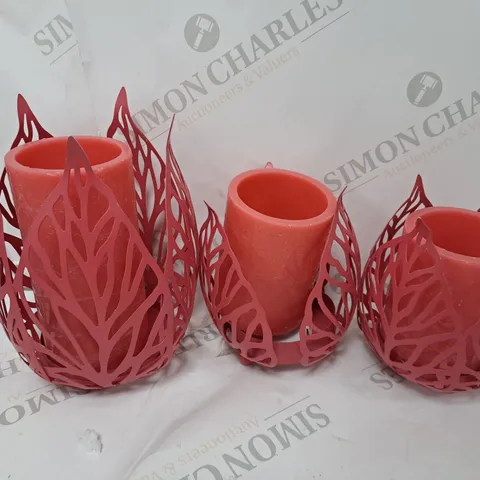 ALISON CORK SET OF BOTANICAL TEALIGHT HOLDERS & LED CANDLES PINK