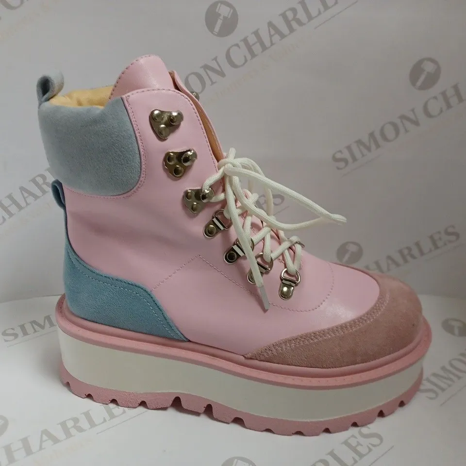 KOI VEGAN PINK/BLUE LACE UP PLATFORM BOOTS - SIZE 6