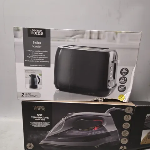 BOX OF APPROXIMATELY 6 ASSORTED ITEMS TO INCLUDE - 2 SLICE TOASTER  , ONE TEMPERATURE IRON ETC