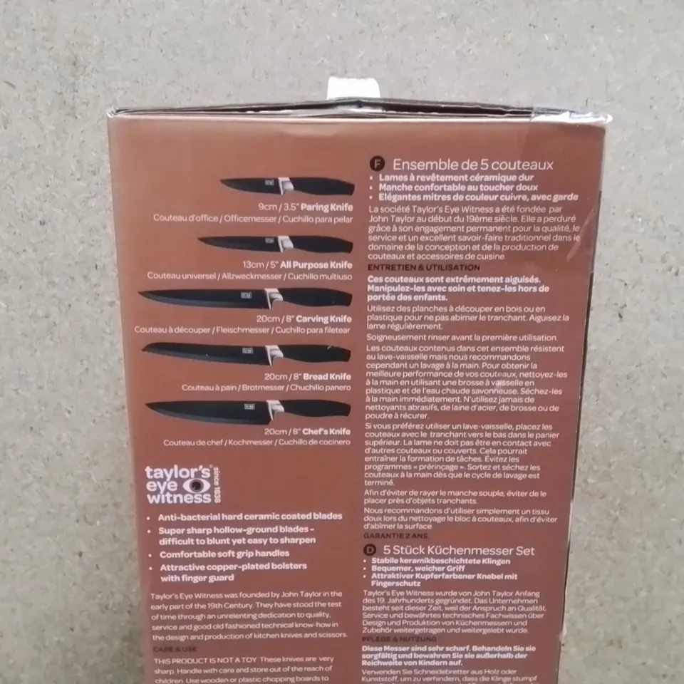 BOXED TAYLORS EYE WITNESS 5 PIECE KNIFE BLOCK SET 