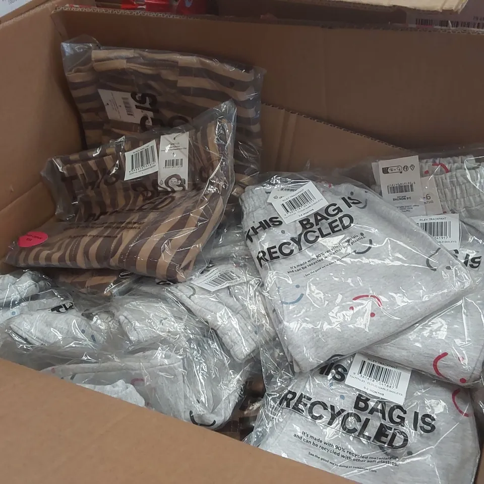 PALLET CONTAINING A VERY LARGE QUANTITY OF BRAND NEW ASSORTED CLOTHING INCLUDING: BABY TRACK PANTS, JUMPERS, SWEATPANTS, BIKINI TOPS, T-SHIRTS, BOXY OVERSHIRTS, JACKETS ECT