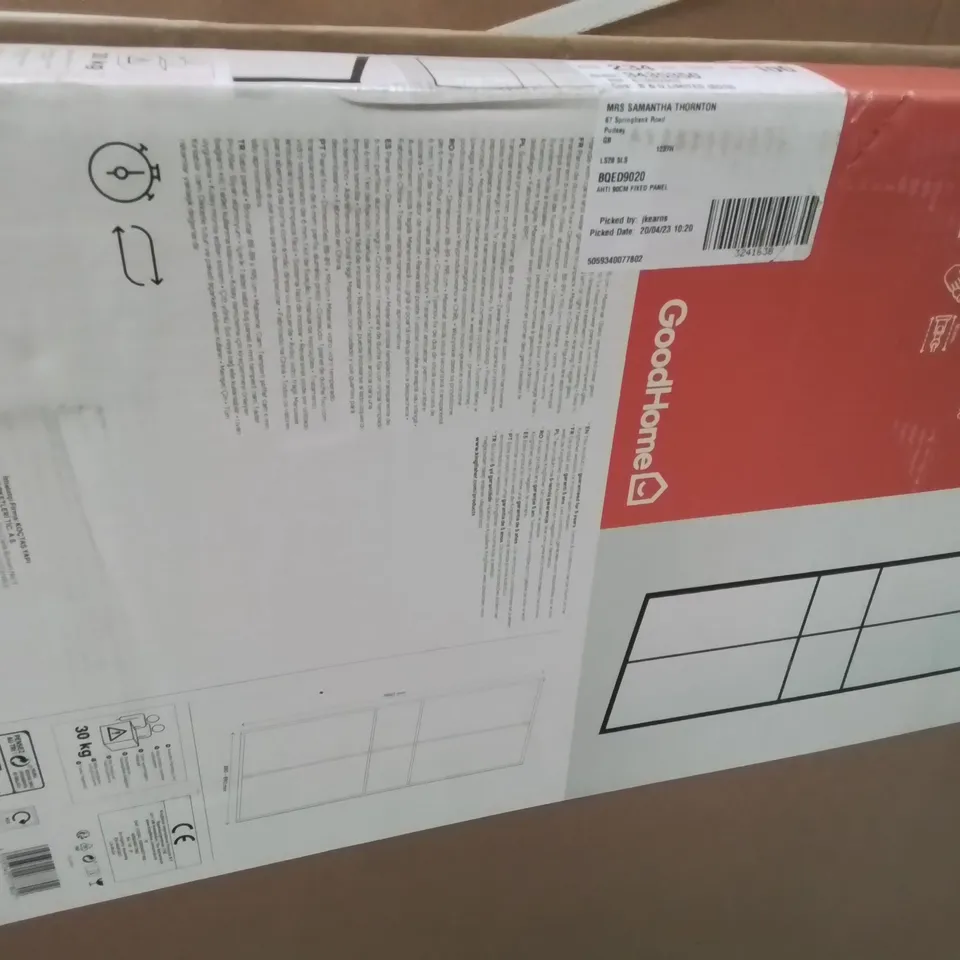 BOXED GOODHOME AHTI 90cm FIXED CLEAR SHOWER PANEL