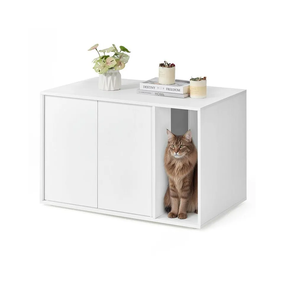 BOXED SONGMICS SUPERFAST TOOLLESS ASSEMBLY CAT LITTER BOX ENCLOSURE SNOW WHITE