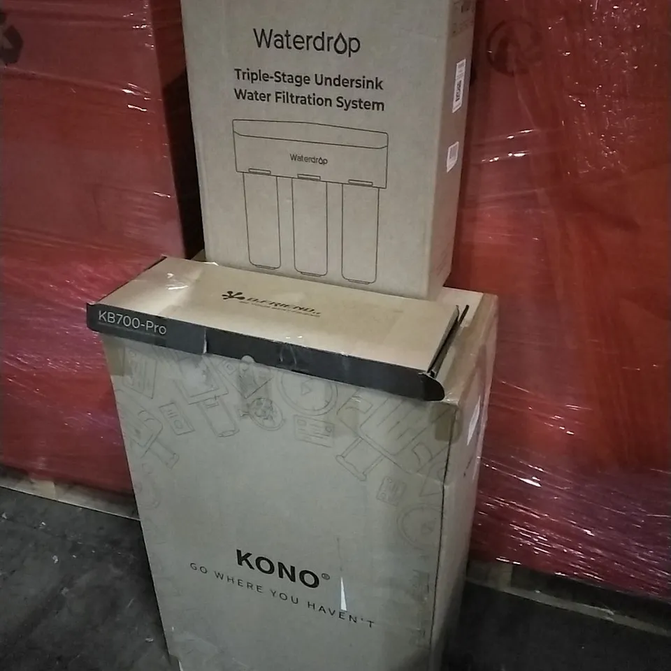 PALLET OF HOUSEHOLD ITEMS TO INCLUDE KEYBOARD,  WATERDROP FILTRATION SYSTEM,  SUITCASE AND OTHER ASSORTED ITEMS...