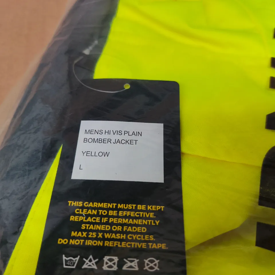 MEN'S HI-VIS PLAIN BOMBER JACKET – YELLOW, UK SIZE L