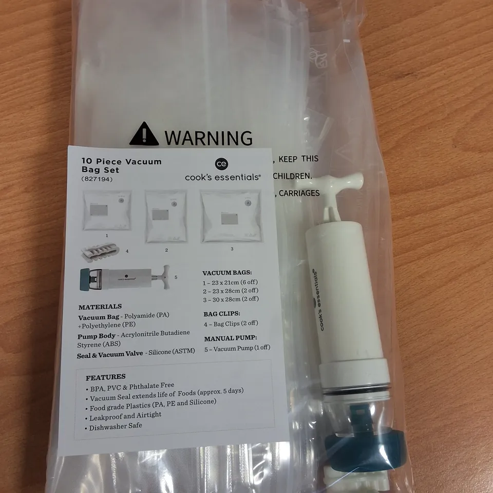 LOT OF 24 10-PIECE BOXES OF COOKS'S ESSENTIALS VACUUM BAG SETS