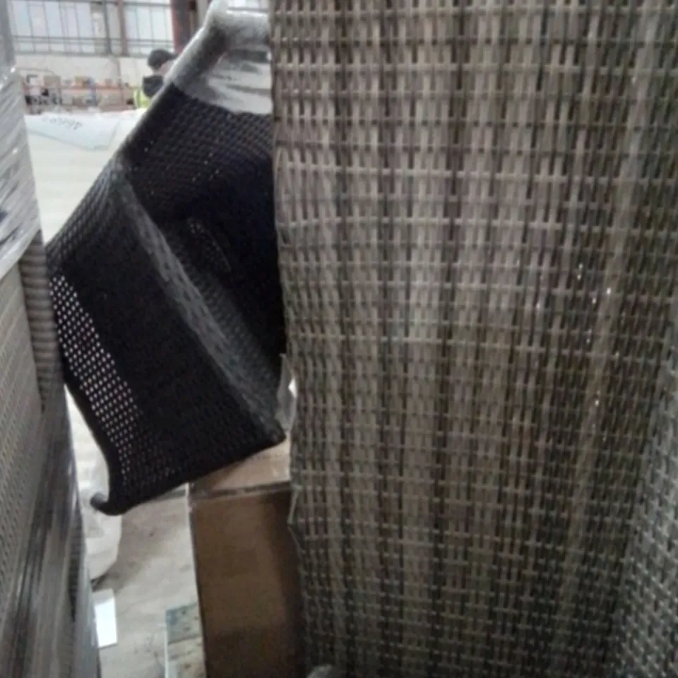 PALLET OF GREY RATTAN FURNITURE PARTS, INCLUDING,N2 × SOFA SECTIONS, FOOTSTOOL & BLACK RATTAN CHAIR 