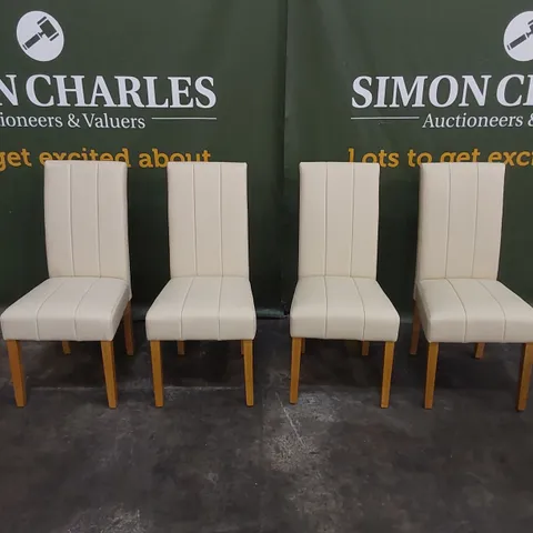 SET OF 4 CARRICK IVORY LEATHER DINING CHAIRS WITH OAK LEGS