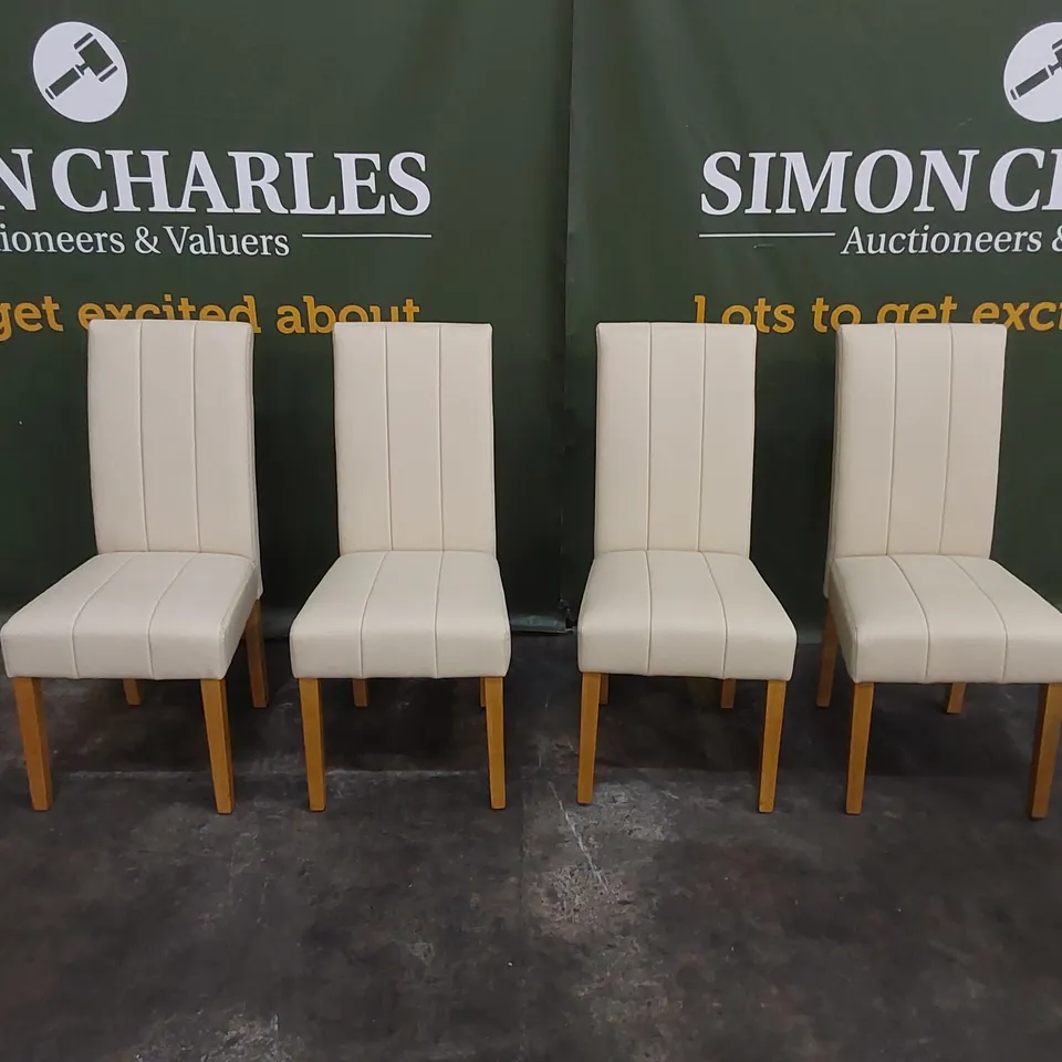 SET OF 4 CARRICK IVORY LEATHER DINING CHAIRS WITH OAK LEGS