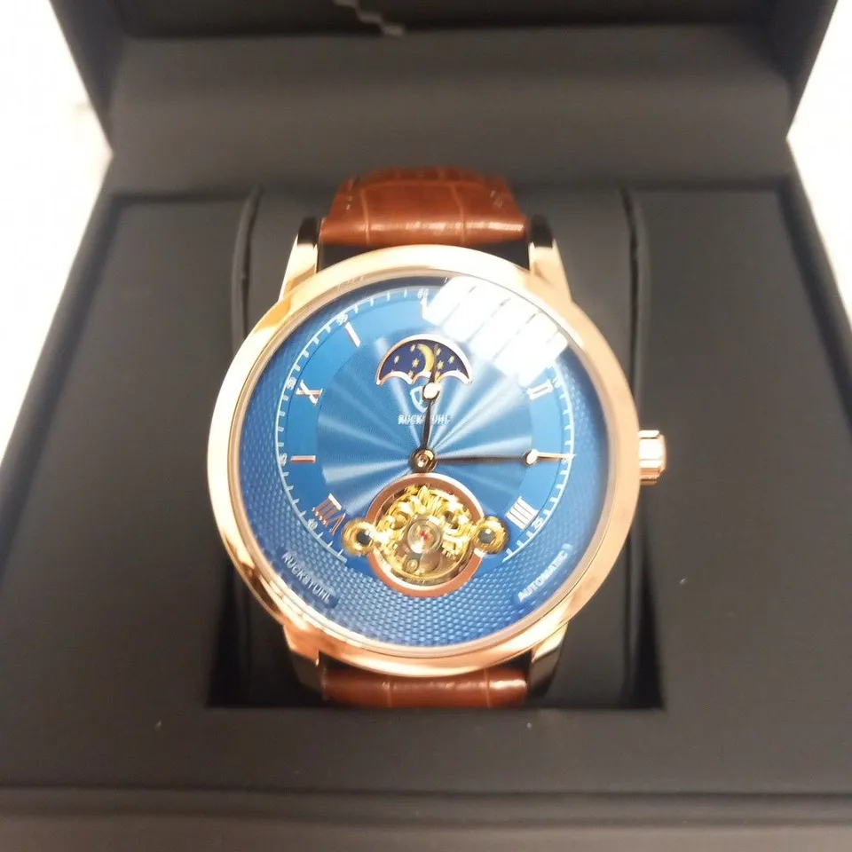 MENS RUCKSTUHL AUTOMATIC DIAL – R100 -TOURBILLION DESIGN DIAL – GLASS EXHIBITION BACK – LEATHER STRAP