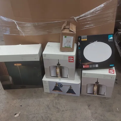 PALLET TO CONTAIN A VERY LARGE QUANTITY OF DESIGNER INDOOR LIGHTING PRODUCTS TO INCLUDE: FLOOR LAMP, CEILING LIGHT, WALL LIGHT ECT