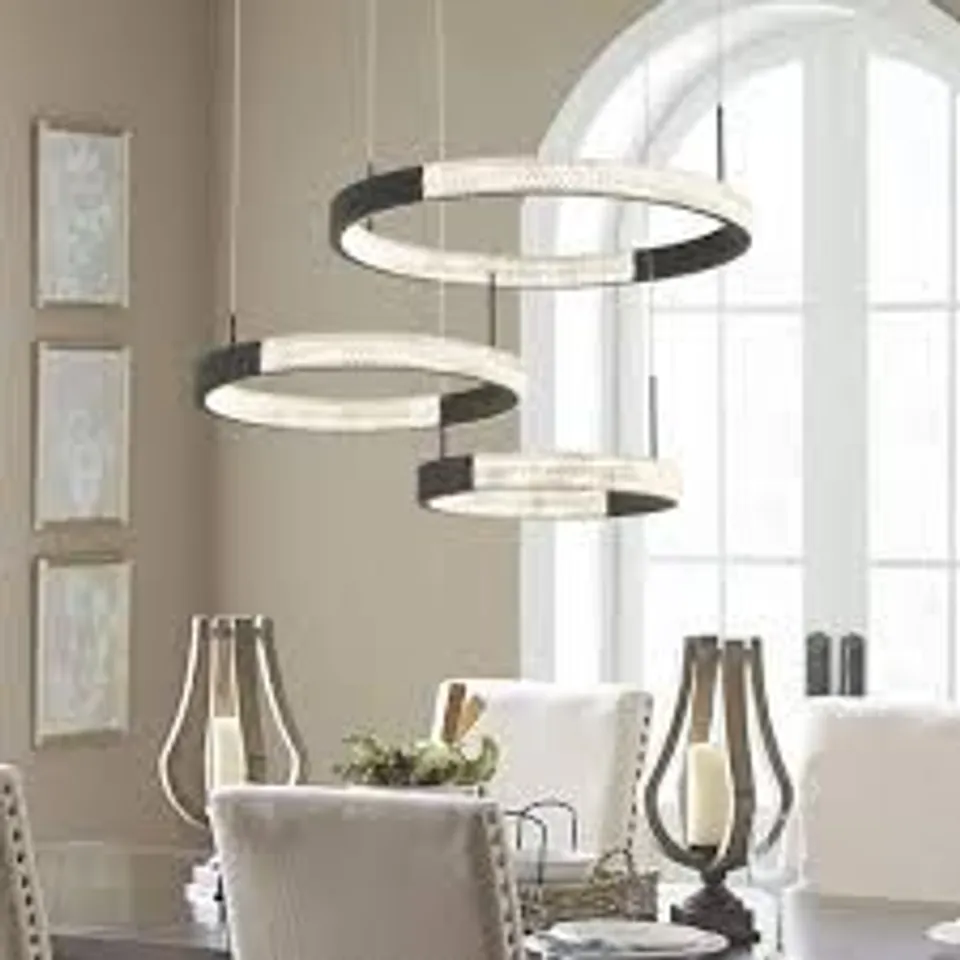 BRAND NEW BOXED 3 LIGHT STATEMENT TIERED LED CHANDELIER LIGHT - WHITE