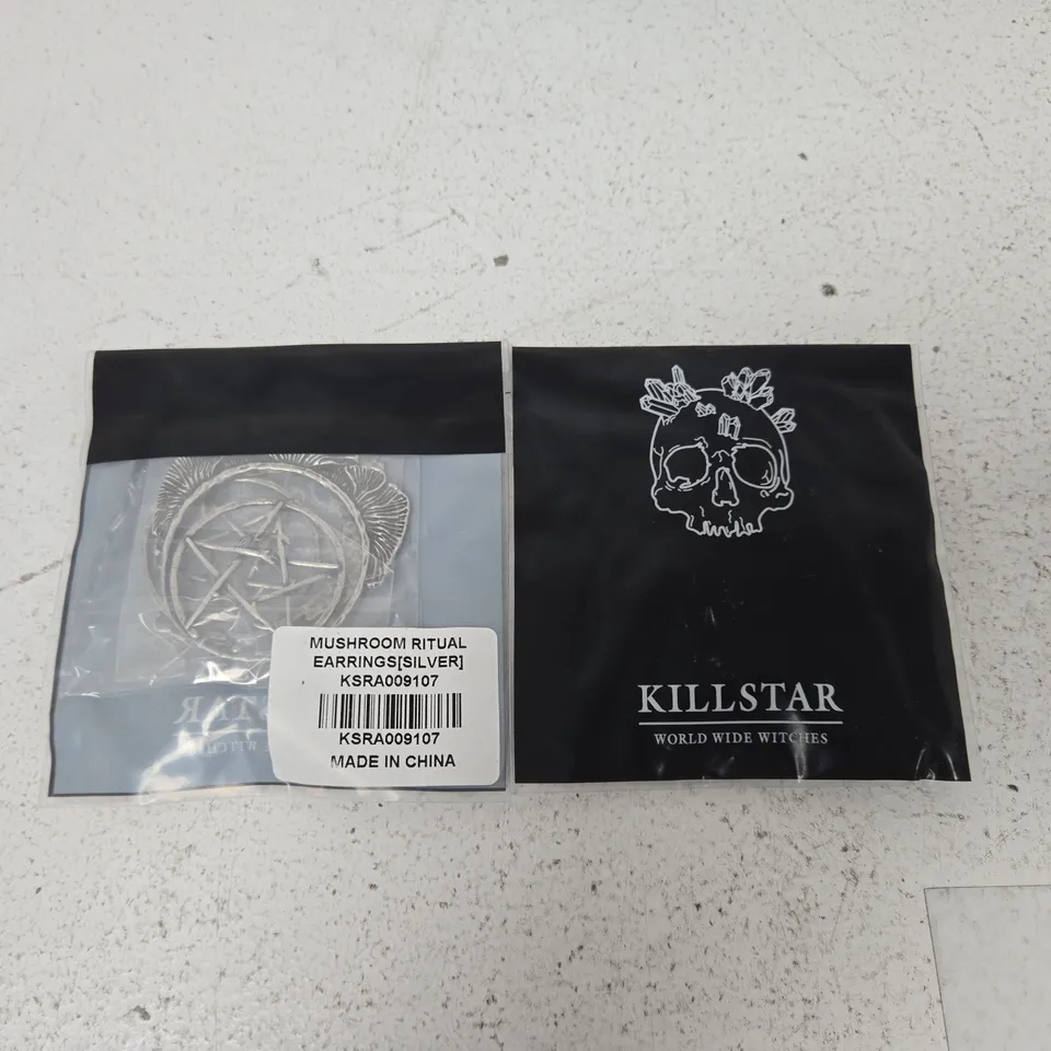 LOT OF APPROXIMATELY 20 BRAND NEW KILLSTAR MUSHROOM RITUAL METAL EARRINGS IN SILVER