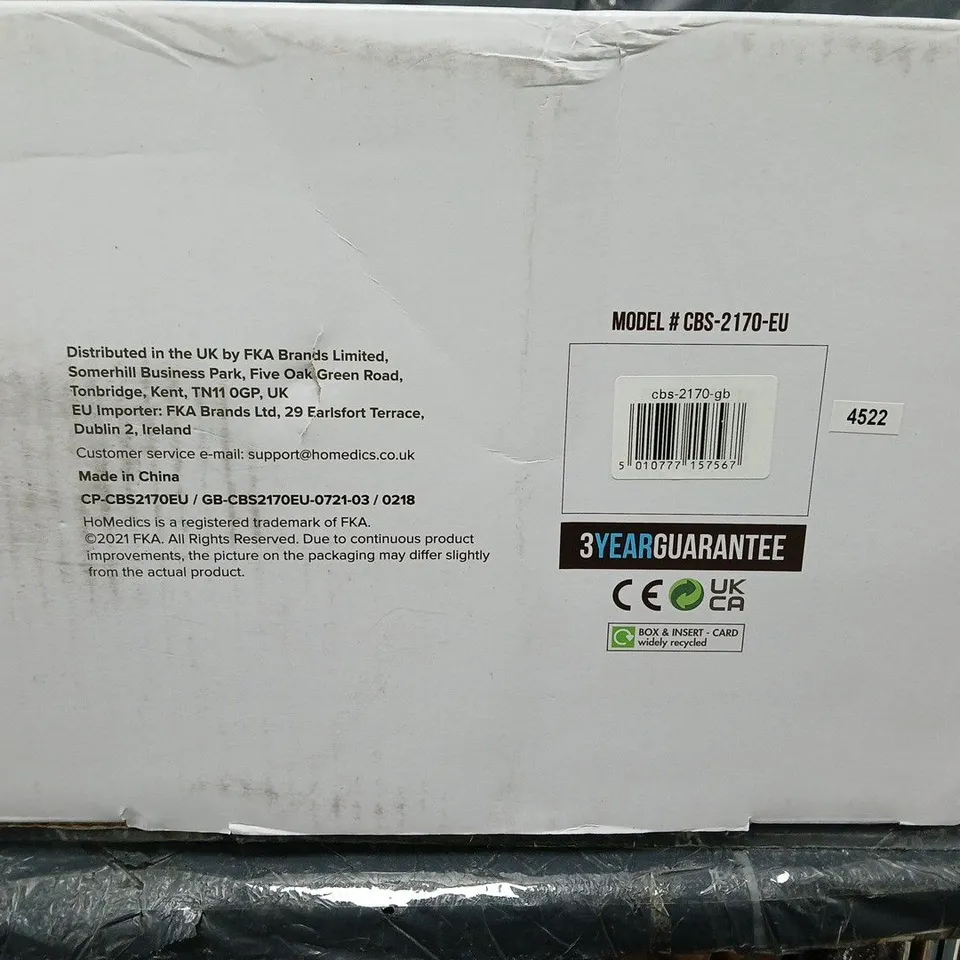 HOMEDICS SHIATSUMAX 2.5 BACK & SHOULDER MASSAGER WITH HEAT – MODEL CBS-2170-EU