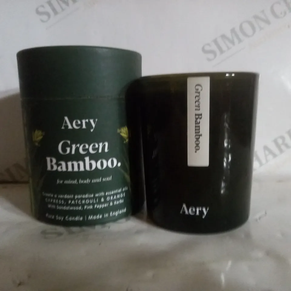 AERY LIVING GREEN BAMBOO SCENTED CANDLE - CYPRESS PATCHOULI & ORANGE