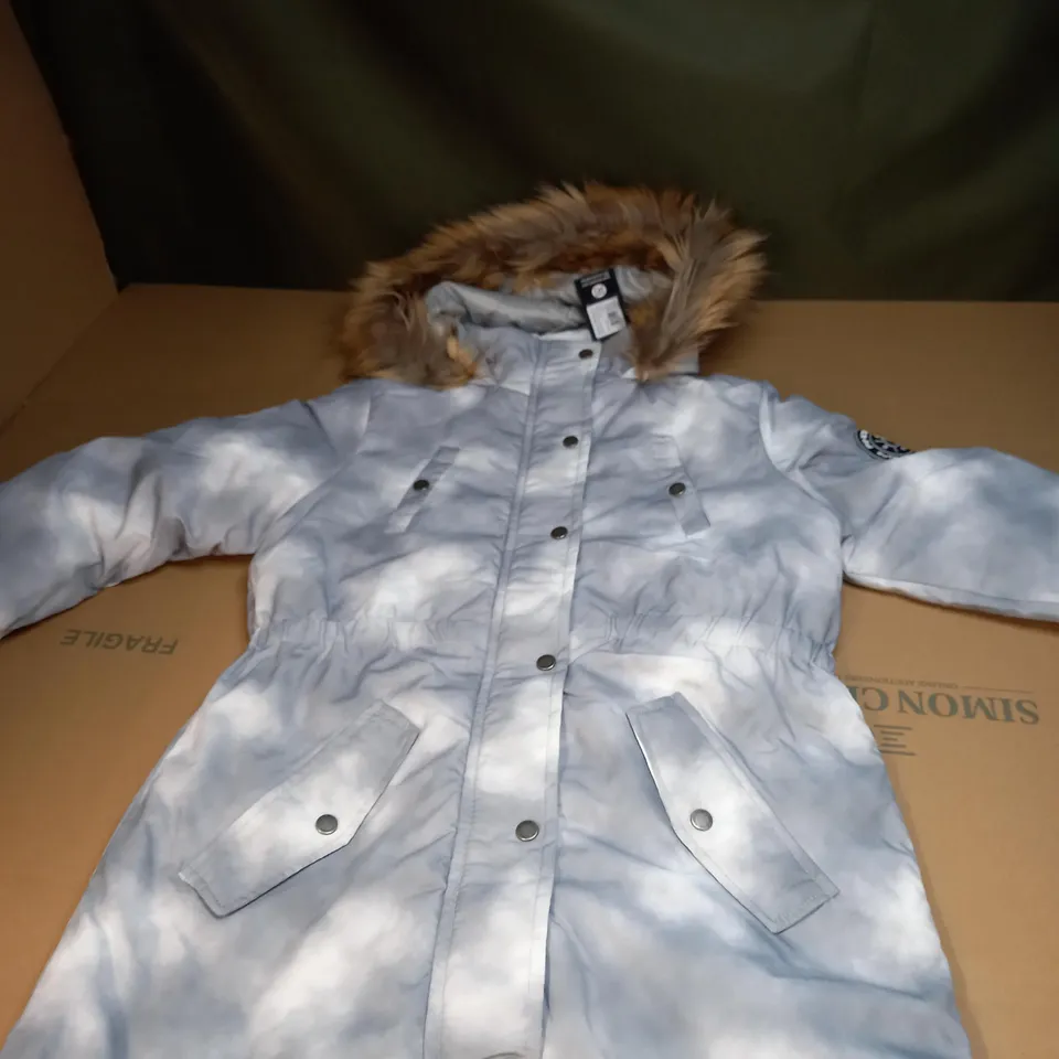 PINDYDOLL JUNIOR FAITH PARKA GREY TIE DYE PRINT SIZE 10-11 YEARS