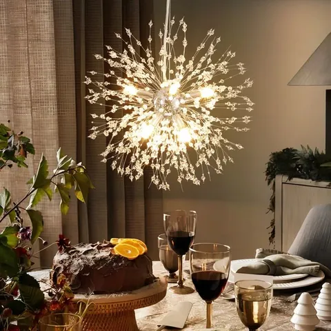 BOXED DANDELION 8-LIGHT SPUTNIK CRYSTAL CHANDELIER STARBURST SUNBURST CEILING LIGHTING
