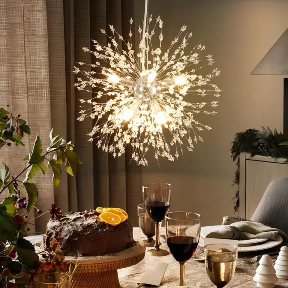 BOXED DANDELION 8-LIGHT SPUTNIK CRYSTAL CHANDELIER STARBURST SUNBURST CEILING LIGHTING