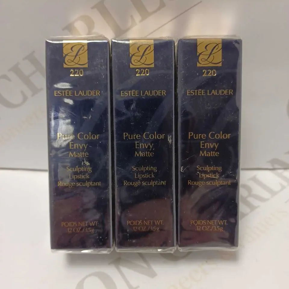 LOT OF 3 ESTEE LAUDER PURE COLOUR ENVY MATTE LIPSTICKS - #220 UNATTAINABLE
