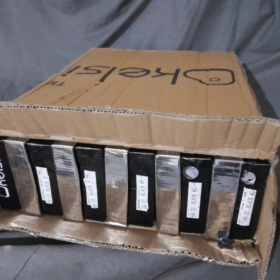 APPROXIMATELY 10 PAIRS OF BOXED KELSI BLACK FAUX LEATHER FLAT TIE UP SANDLES