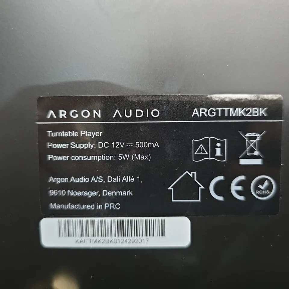 ARGON AUDIO TURNTABLE – ARGTTMK2BK, BLACK